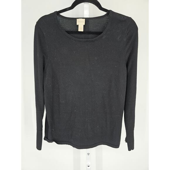 Chicos Womens Sz 1 (US S) Long Sleeve Crew Neck Knit Shirt Solid Black - Picture 1 of 4